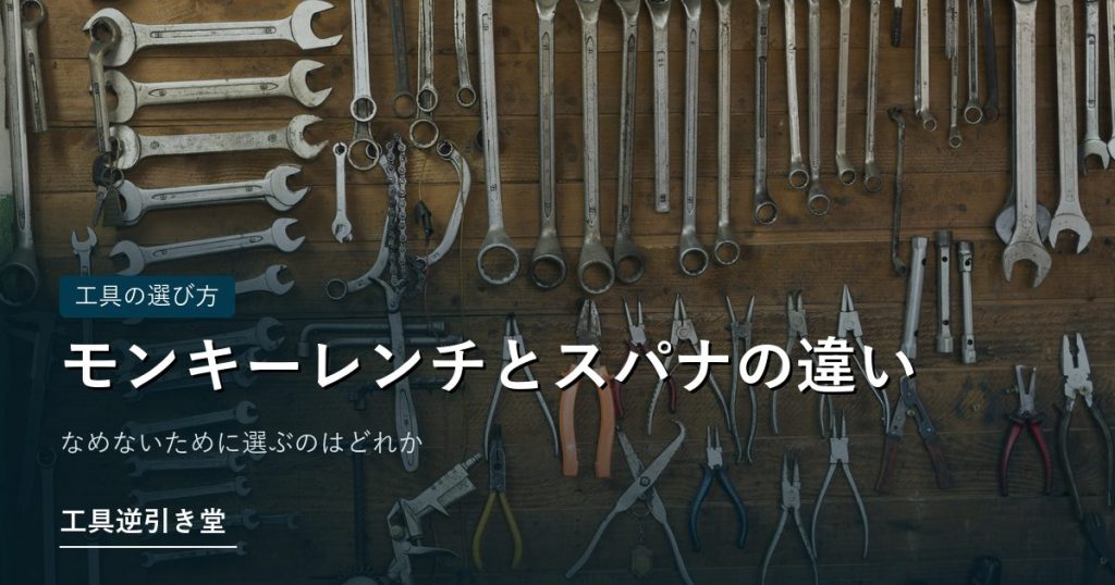 壁に並んだ多数のレンチとスパナ